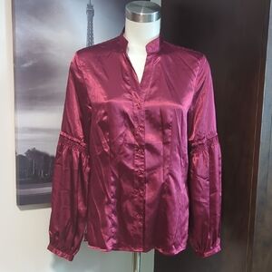 Chic Satin Burgundy Blouse for Women